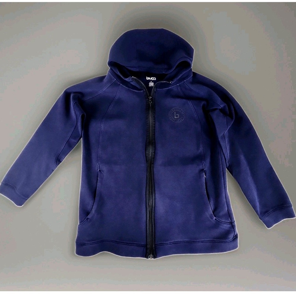 Burn Boot Camp Navy Blue Full Zip Scuba Hoodie Jacket Mens Large Athleisure Gym